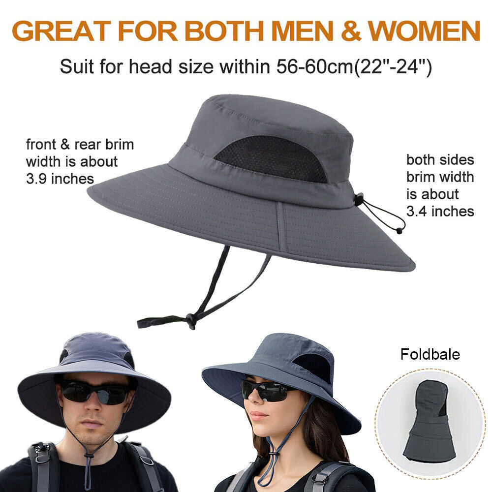 Men Wide Brim Bucket Hat UV Protection Sun Cap Women Fishing Hiking Outdoor Gift