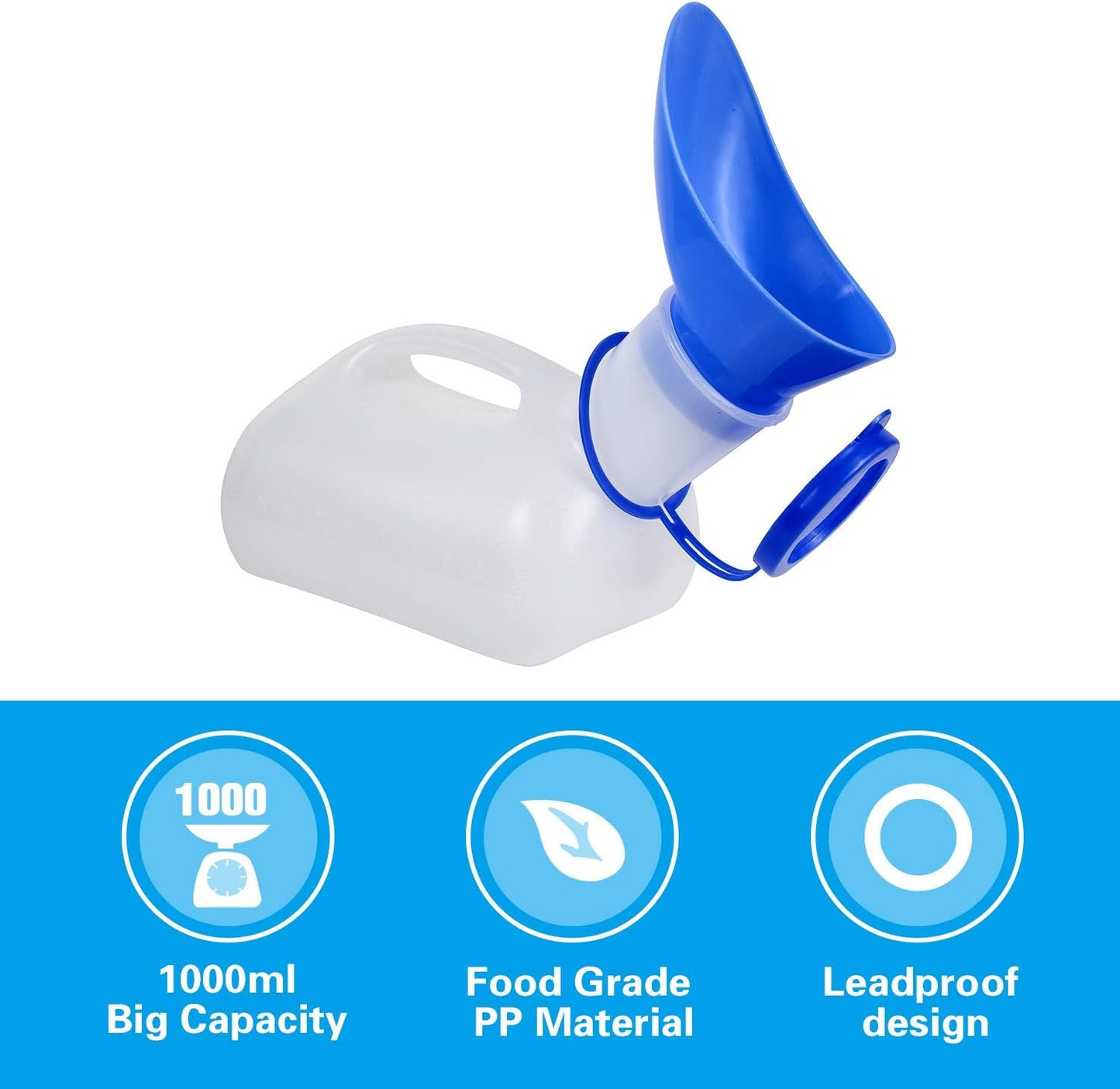 Unisex Urine Bottle 1000ml Portable Pee Bottle with Funnel Bedside Male Female