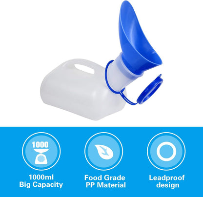 Unisex Urine Bottle 1000ml Portable Pee Bottle with Funnel Bedside Male Female