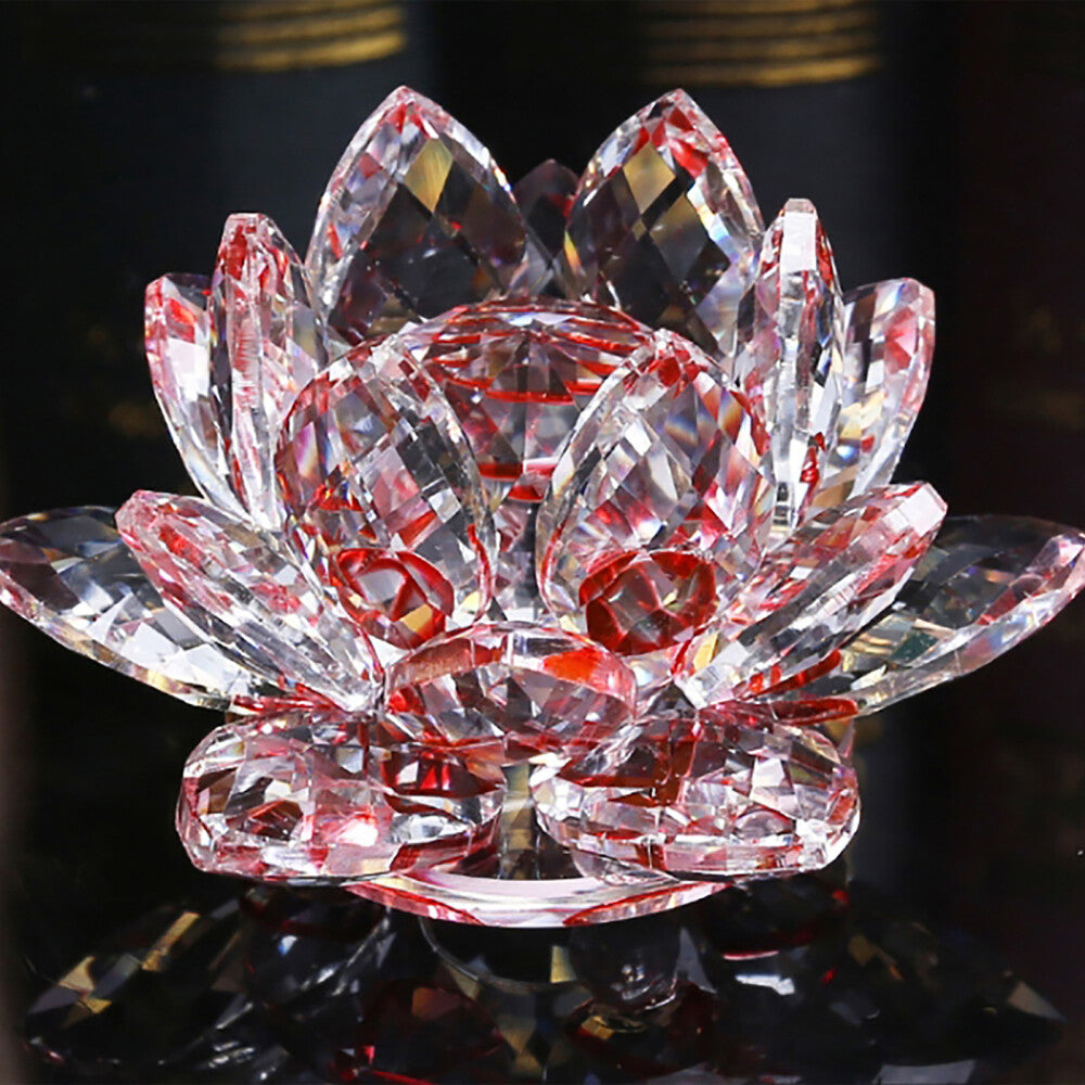 Feng Shui Quartz Crystal Lotus Flower Crafts Glass Paperweight Ornament Figurine