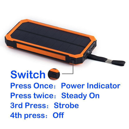 20000mAh Solar Power Bank Dual USB LED Flashlight Waterproof Portable Charger