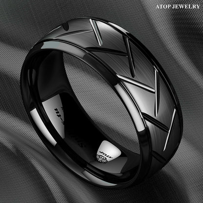 8mm Dome Black Warrior Brushed Center Tungsten Ring Bridal Band ATOP Jewelry