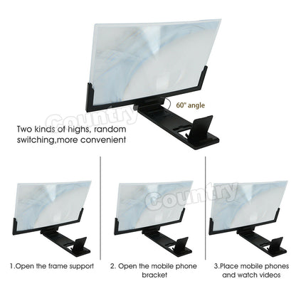 14'' Folding Mobile Phone Screen Magnifier 3D HD Amplifier Stand Bracket Enlarge
