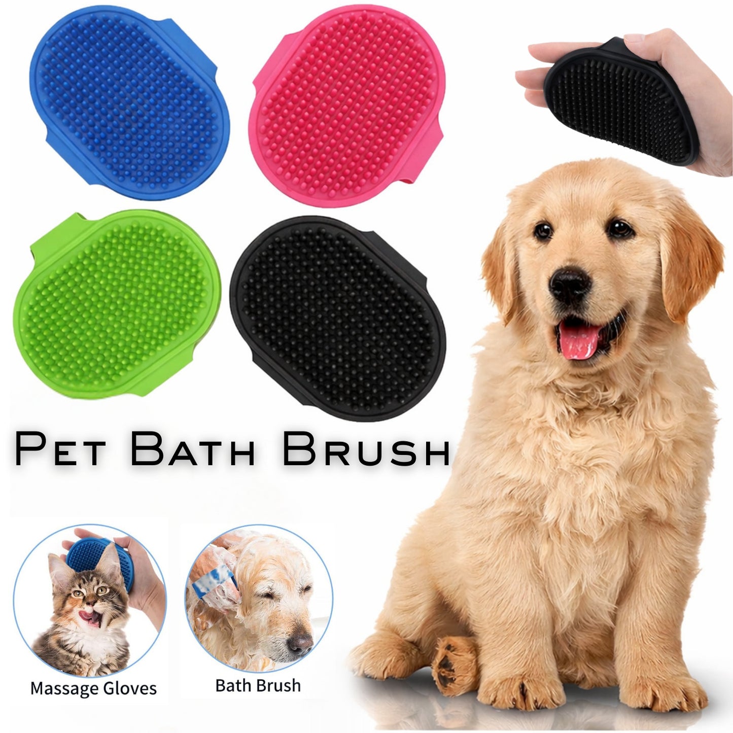 Pet Dog Puppy Bath Brush Flexible Mitt Comb Grooming Brush with Adjustable Strap