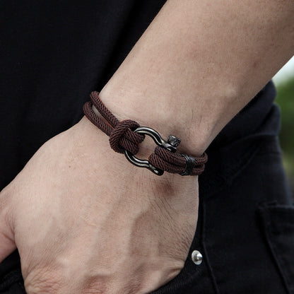 Men's Stainless Steel Leather Buckle Bracelet Bangle Cuff Vintage Wristband Rope