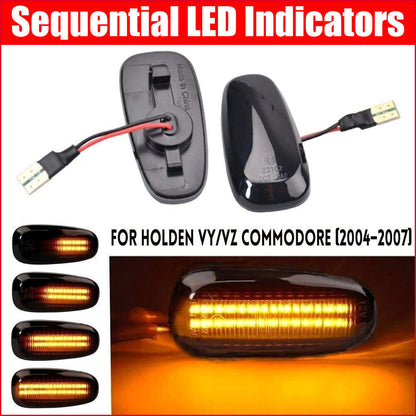 2Pcs Compatible with Holden VY/VZ Commodore 2004–2007 Sequential LED Indicators - Smoked