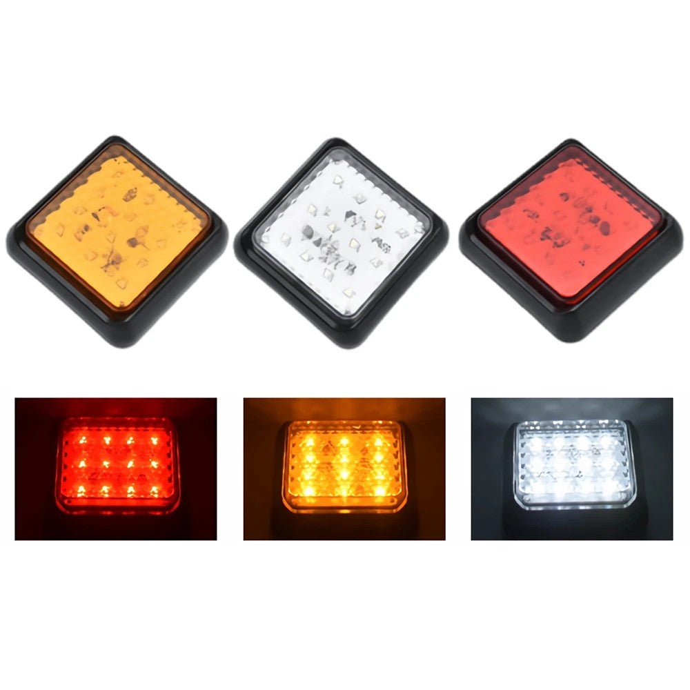 2x 98mm Square LED Tail Light Stop Indicator Reverse Truck Trailer Ute 12V 24V