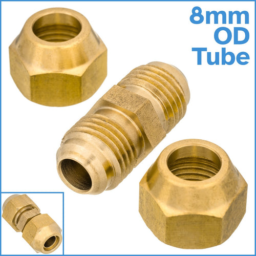 Brass 8mm OD Copper Pipe Tubing Flared Connector Fitting Tube Short Flare Nut