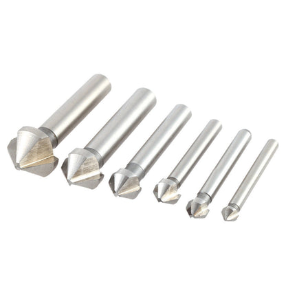 6pcs 3 Flutes 90 Degree Hss Chamfer Cutter Bit Chamfering Countersink Drill Bits