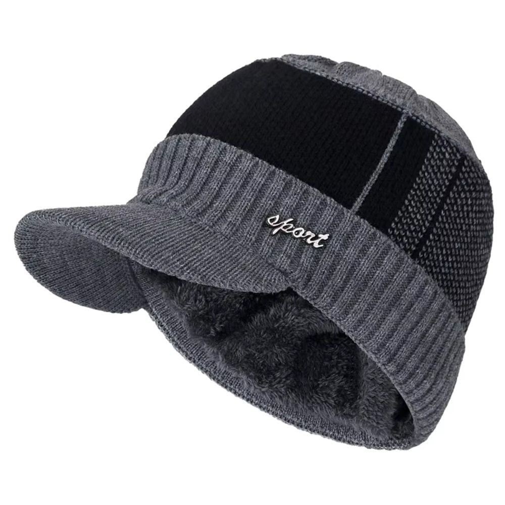Knitted Beanie Hat with Brim Ear Protection Cap New Pullover Hats  Unisex