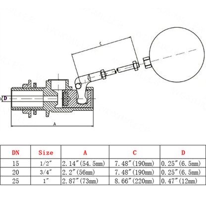 1/2"-1" Thread Float Ball Valve Floating Ballcock Stainless Steel Fittings
