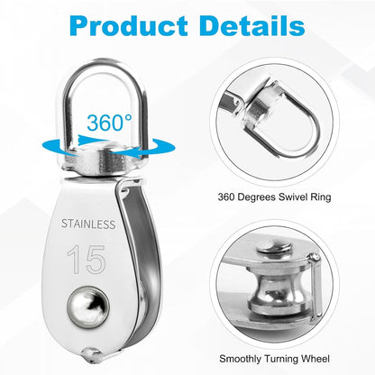 10pcs M15 Single Pulley Block, 304 Stainless Steel Hanging Wire Towing Wheel