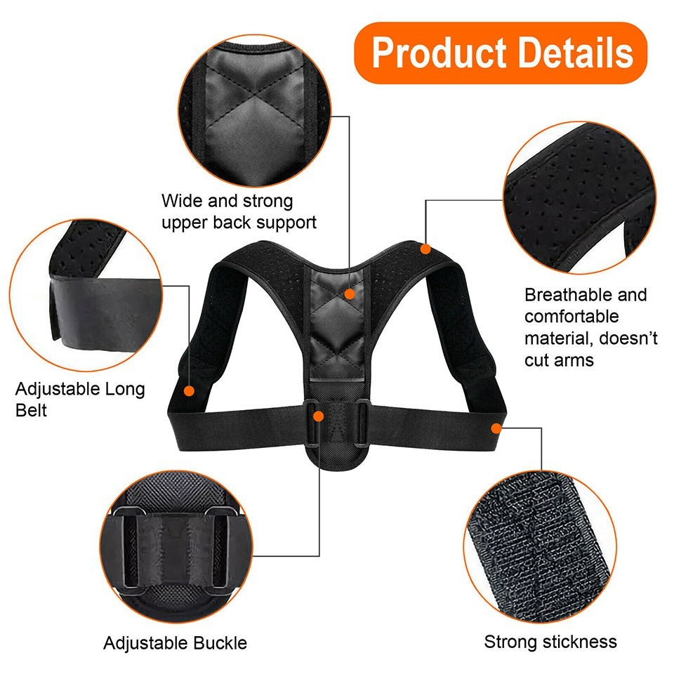 Adjustable Posture Corrector Back Shoulder Brace Neoprene Support Unisex Black