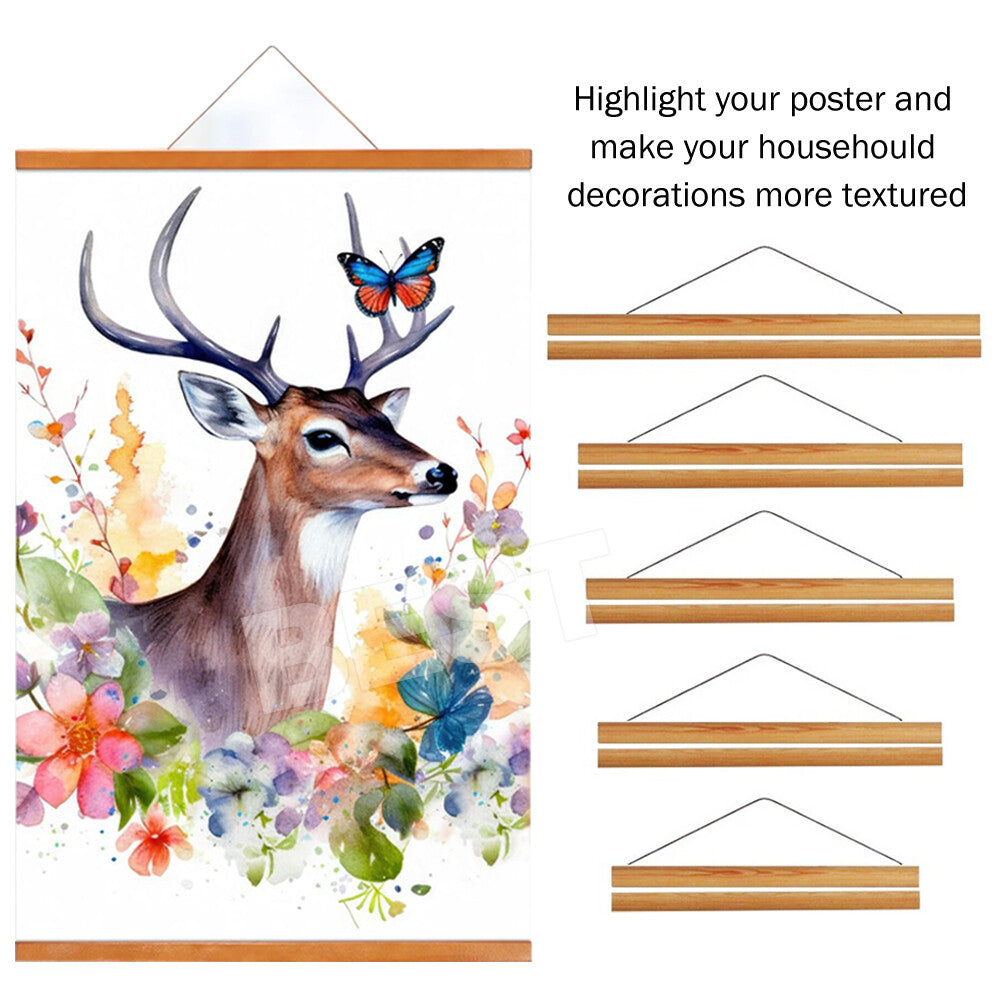 31-71CM Magnetic Poster Frame Teak Wooden Hanging Scroll Wall Art Poster Hanger