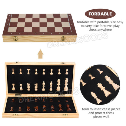 39CM Large Magnetic Chess Wooden Set Folding Chessboard Pieces Wood Board Game