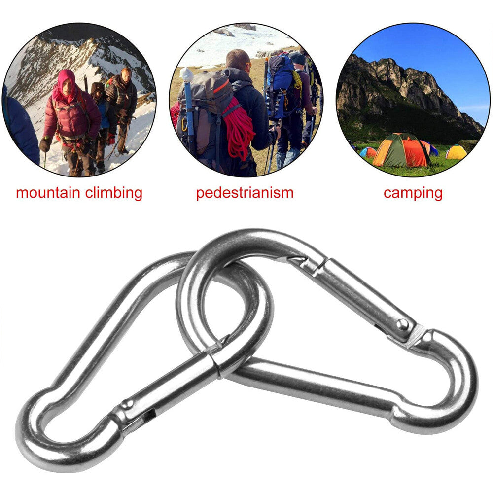 8/16x Carabiner Clip Stainless Steel Climbing Holder Hook Lock 50 60 80 100 mm