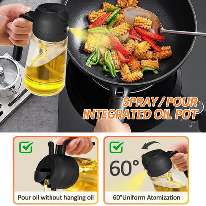 2 in 1 Olive Oil Sprayer Dispenser 470ml Mist Stream Glass Bottle BBQ AU Kitchen