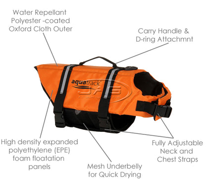 AQUATRACK DOG LIFEJACKET - PET PFD ORANGE SAFETY LIFE JACKET VEST BUOYANCY FLOAT