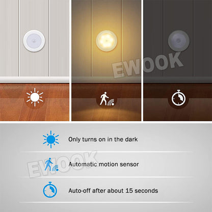 1-3xLED Motion Sensor Night Light Indoor Outdoor Battery Operated Stairs Hallway