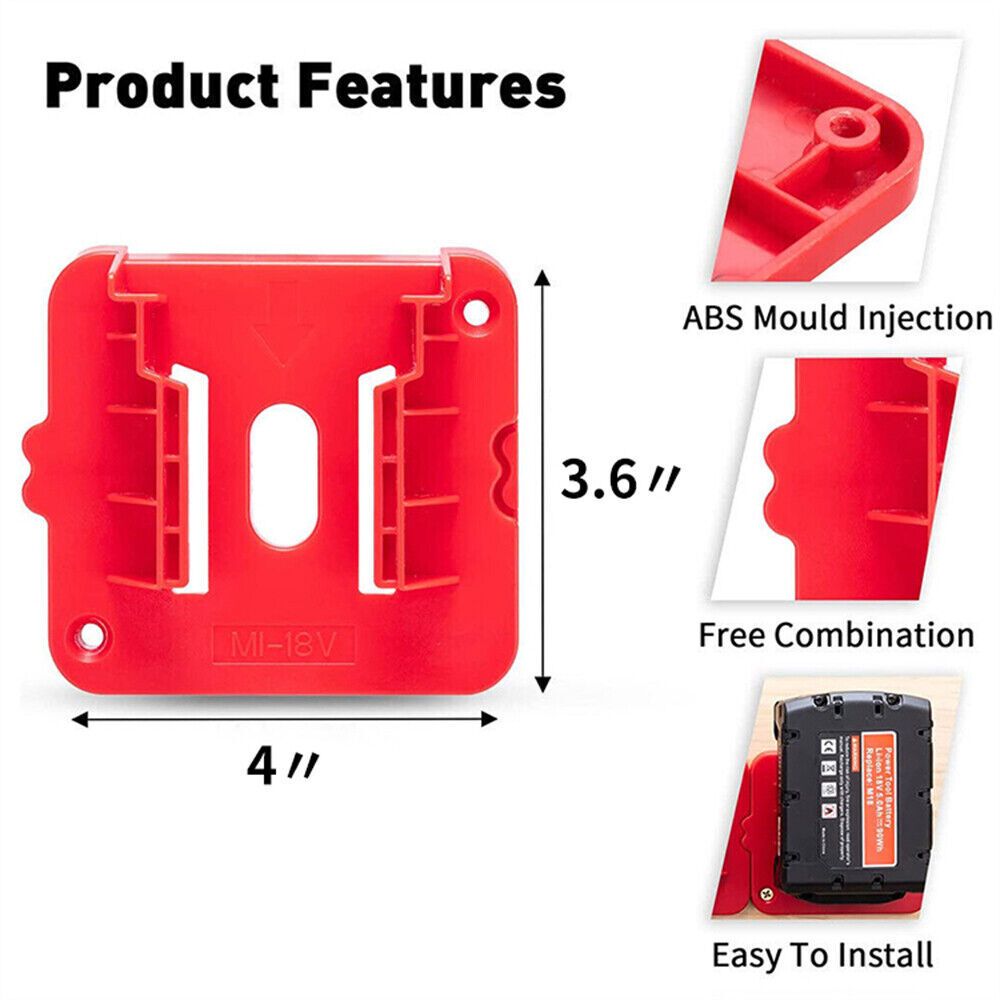 UP 10x Battery Mounts Storage Holder Rack Compatible with Milwaukee M18 18V Tool Battery Red