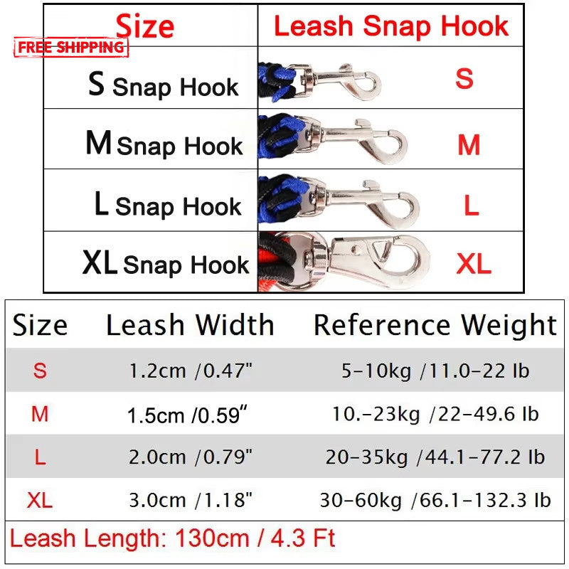 Heavy Duty Large Dog Leash Durable Nylon Braided Lead for Small Medium Big Dogs