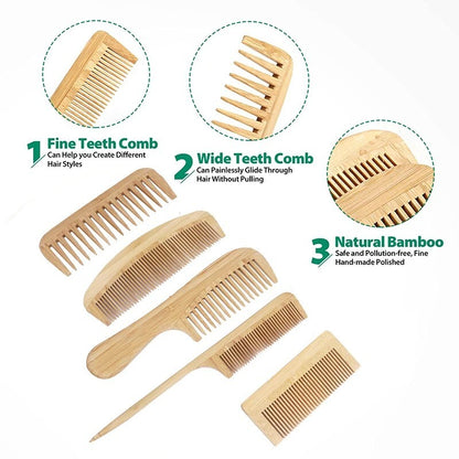 New Natural Bamboo And Wood Comb Smooth Hair Anti-static Scalp Massage Comb AUS