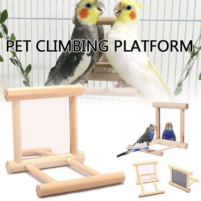 Bird Wood Perch Stand With Mirror Swing Parrot Pet Budgie Cage Hanging Toy AU