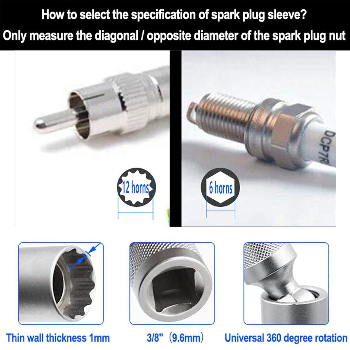 Magnetic Spark Plug Socket Wrench 14mm 16mm Removal Tool Thin Joint Wall Sockets