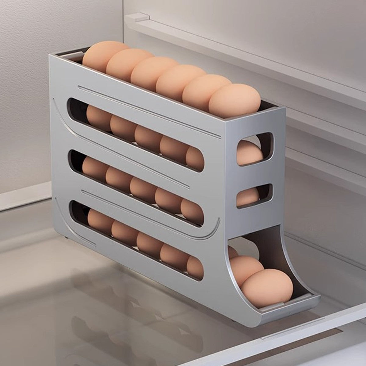 2/4-Tier Automatic Scrolling Egg Rack Holder Storage Box Container Refrigerator