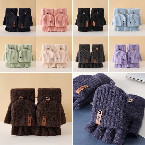 Thicken Plush Mittens Thermal Fingerless Gloves Half-finger Gloves  Winter