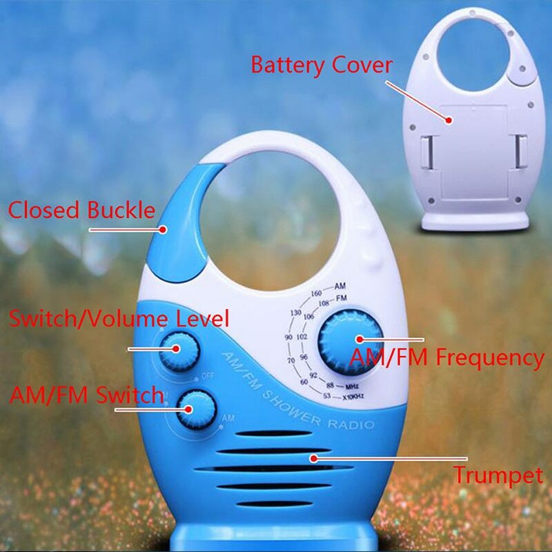 Waterproof Portable FM AM Radio Shower Music Hanging Radio Suit Bathroom Bath
