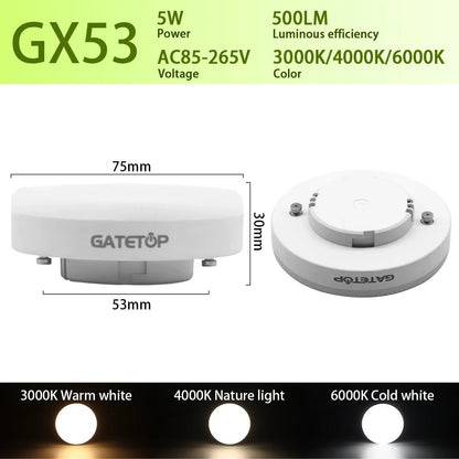1-10 Pack GX53 LED Bulb 5W 15W Reflector, 60W Equivalent, Disc Frosted Puck, RA8