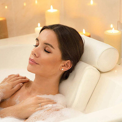 Home 3D Mesh Bath Pillow Back Neck Support Bathtub Spa Hot Tub Suction Cups New