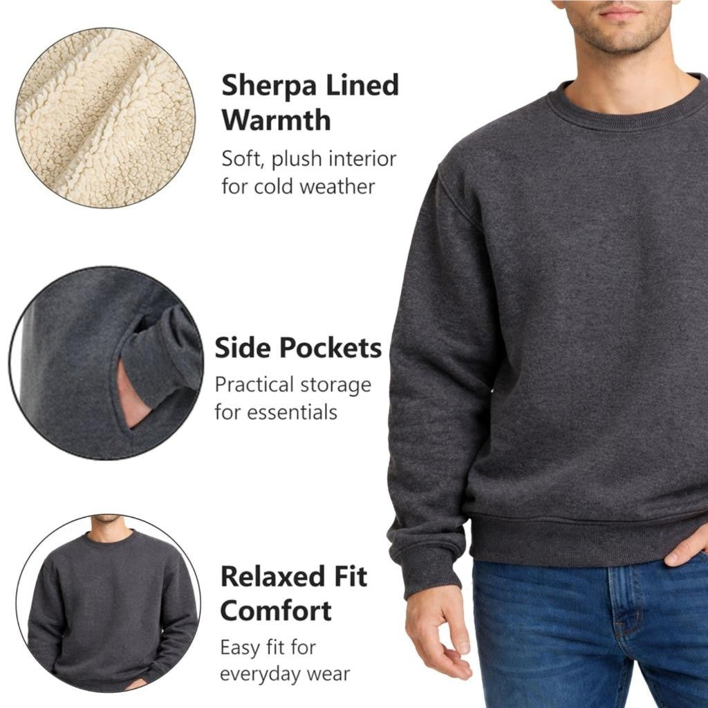 Unisex Sherpa Lined Jumper Warm Fleece Sweatshirt Winter Crewneck Jumpers Casual