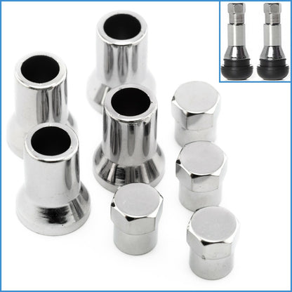 8pcs TR413 Universal Chrome Sleeve Hex Caps Car Tire Wheel Rim Valve Stem 4 Pair