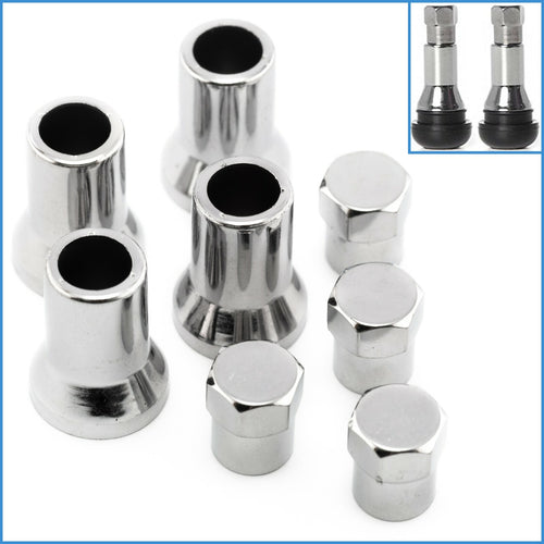 8pcs TR413 Universal Chrome Sleeve Hex Caps Car Tire Wheel Rim Valve Stem 4 Pair