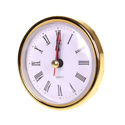2-1/2" (65mm) Quartz Clock Movement Insert Roman Numeral White Face Gold Trim 1x