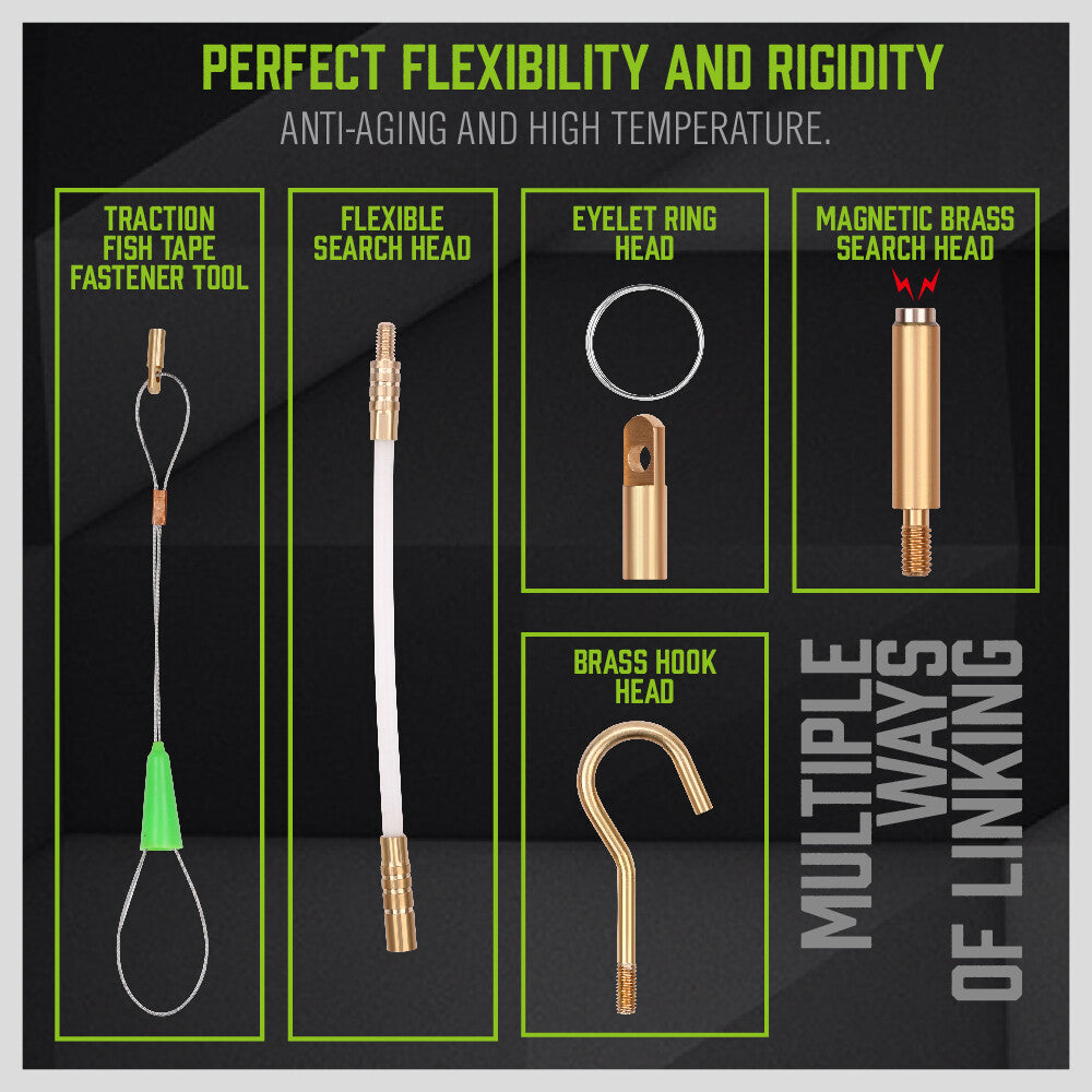 10.5m ⏀ 4mm Fibreglass Cable Push Pull Rod Electricians Wire Puller Contractor