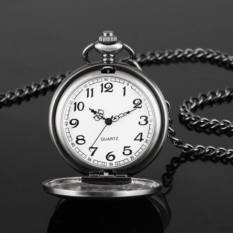 Antique Retro Mechanical Skeleton Steampunk Mens Pocket Watch Open Case Chain AU