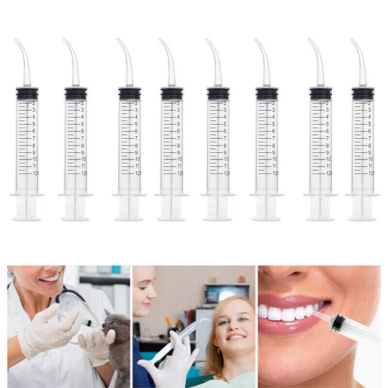 4PCS Dental Syringe 12ml Disposable Oral Irrigation Curved Tip Elbow Lab AU
