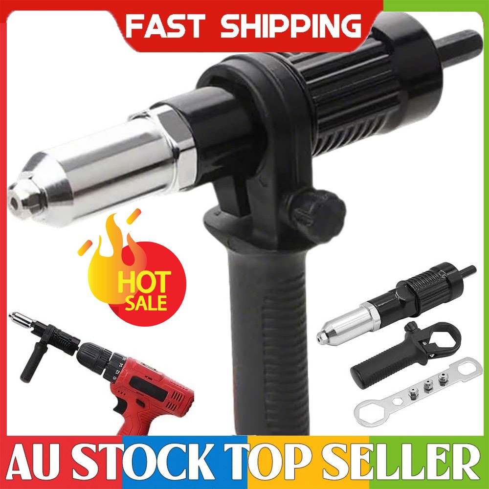 Pop Rivet Gun Adapter Kit, Rivet Drill Attachment with 4 Rivets Heads AU