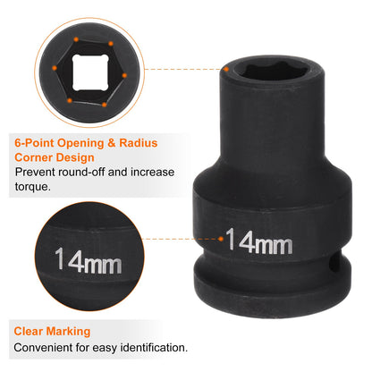 Deep 6-Point Impact Socket 3/4" Drive 14mm Metric 40Cr Impact Socket