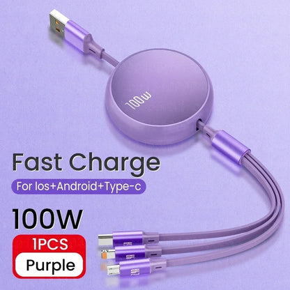 Multi Charging Cable 3 in 1 Retractable USB Charger Cord Compatible with iPhone/Samsung