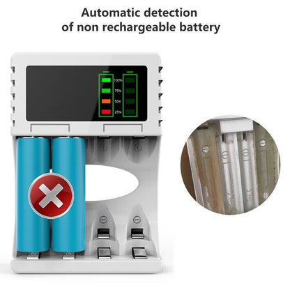 Smart Battery Charger 4 Slot for AA/AAA Nimh Rechargeable Batteries LCD Display