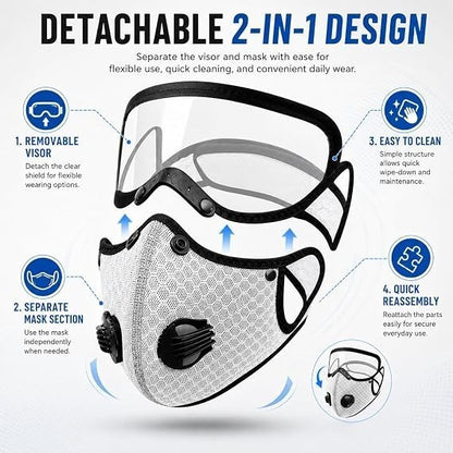 2026 Reusable Carbon Filter Dust Mask with Adjustable Goggles,with 5-LayerFilter