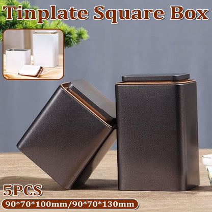 5Pcs Square Tinplate Storage Canisters Tea Coffee Bean Airtight Kitchen AU