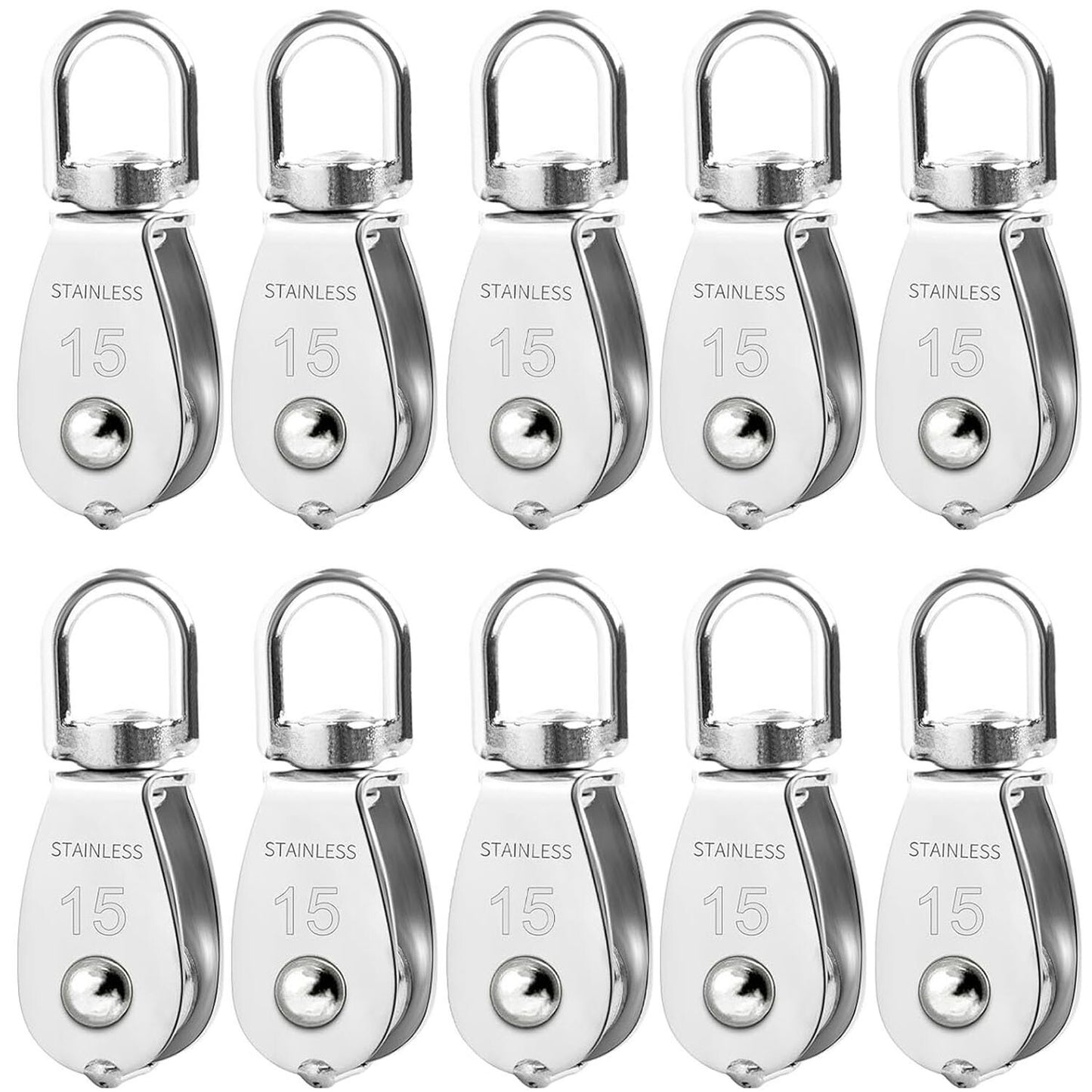 10pcs M15 Single Pulley Block, 304 Stainless Steel Hanging Wire Towing Wheel