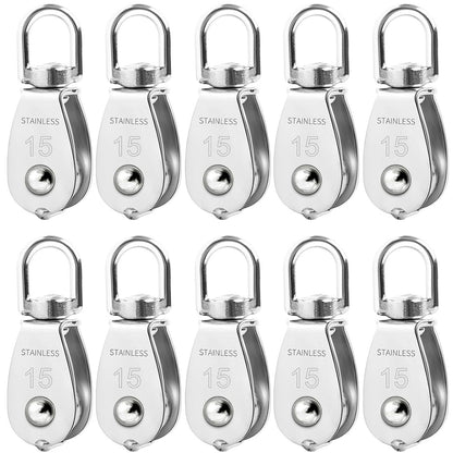 10pcs M15 Single Pulley Block, 304 Stainless Steel Hanging Wire Towing Wheel