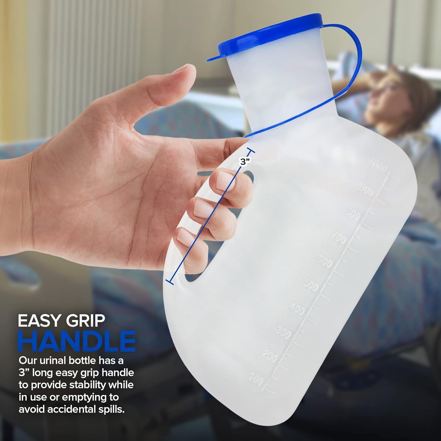 Unisex Urine Bottle 1000ml Portable Pee Bottle with Funnel Bedside Male Female
