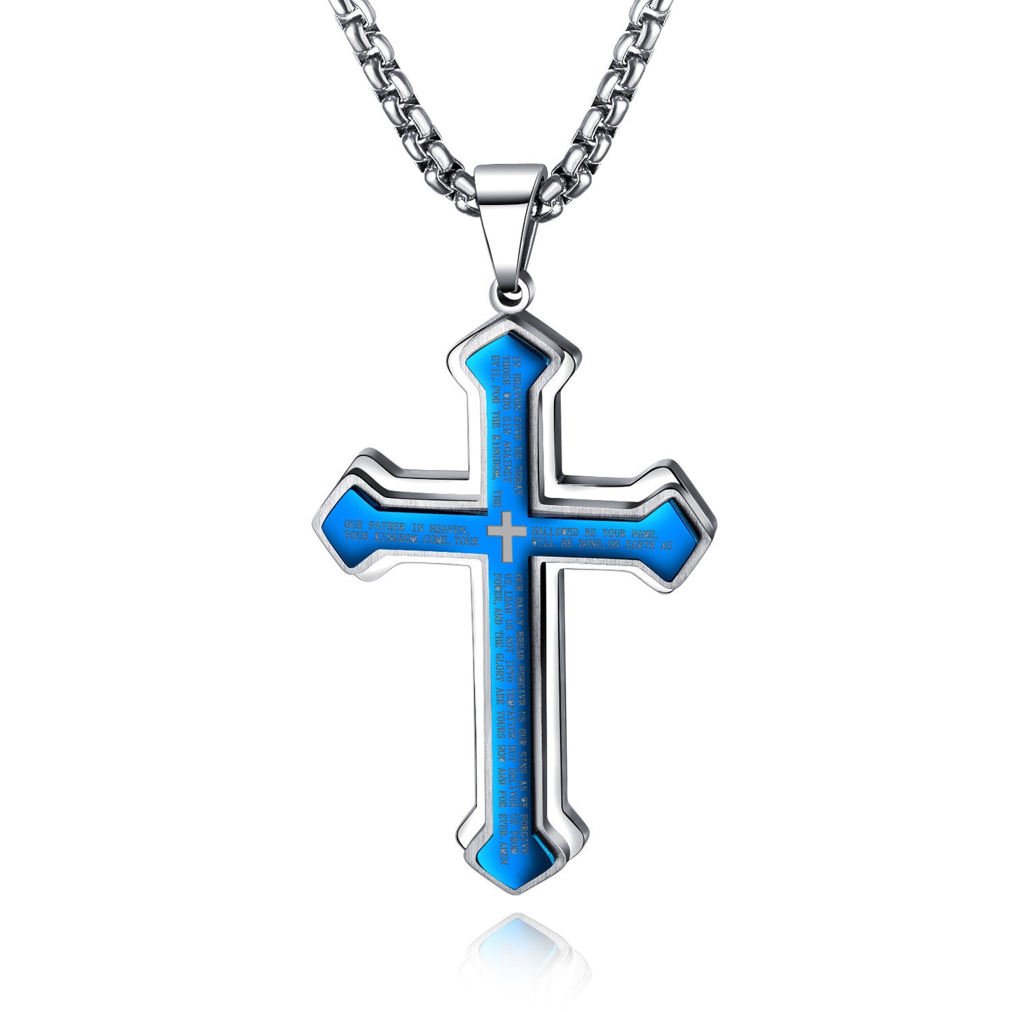 Man Real Stainless Steel Gold Silver Black Cross Bible Pendant Chain Necklace